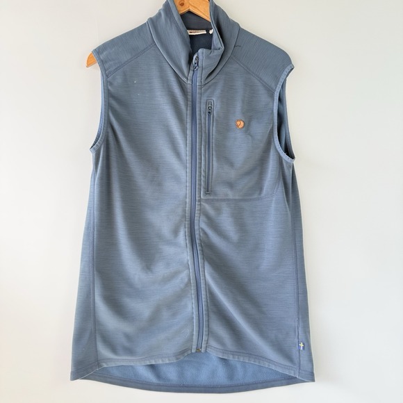 Fjallraven Keb Fleece Vest Mens M Blue Grey Wool Blend Hiking $195 Full Zip - Picture 2 of 14